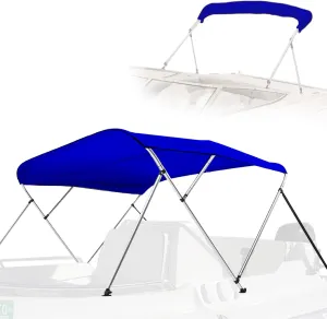 SereneLife 4 Bow Bimini Top Boat Cover – 96" L x 85-90" W x 54" H, Durable 1" Aluminum Frame, Waterproof & UV-Resistant, Easy Install with Front Straps, Rear Support Arms & Free Storage Boot (Blue)