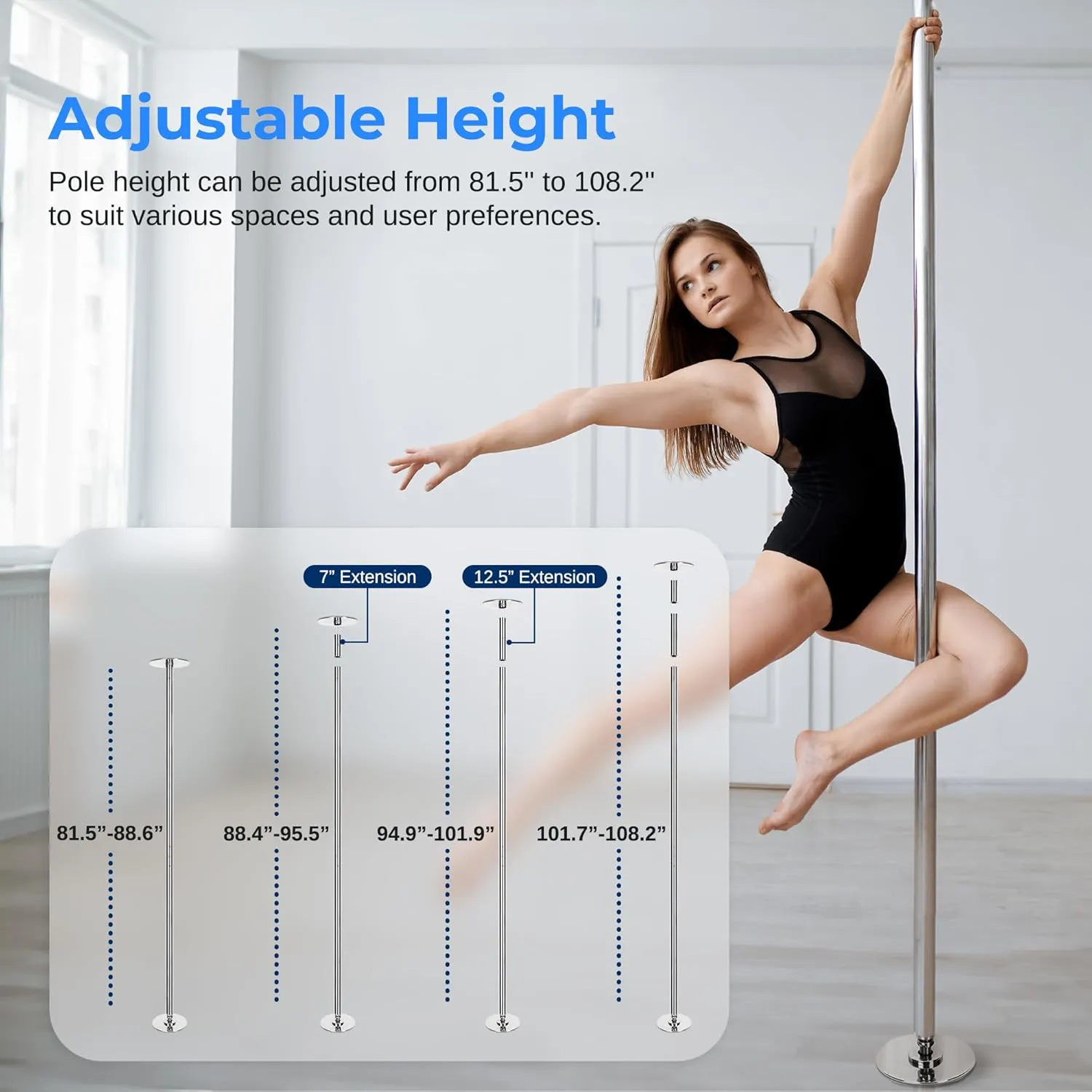 SereneLife Professional Spinning Dance Pole, 45mm Portable Exercise Pole for Fitness – Durable Steel Build, Anti-Rust Finish, Suitable for Home, Club, Gym, Party, Pub