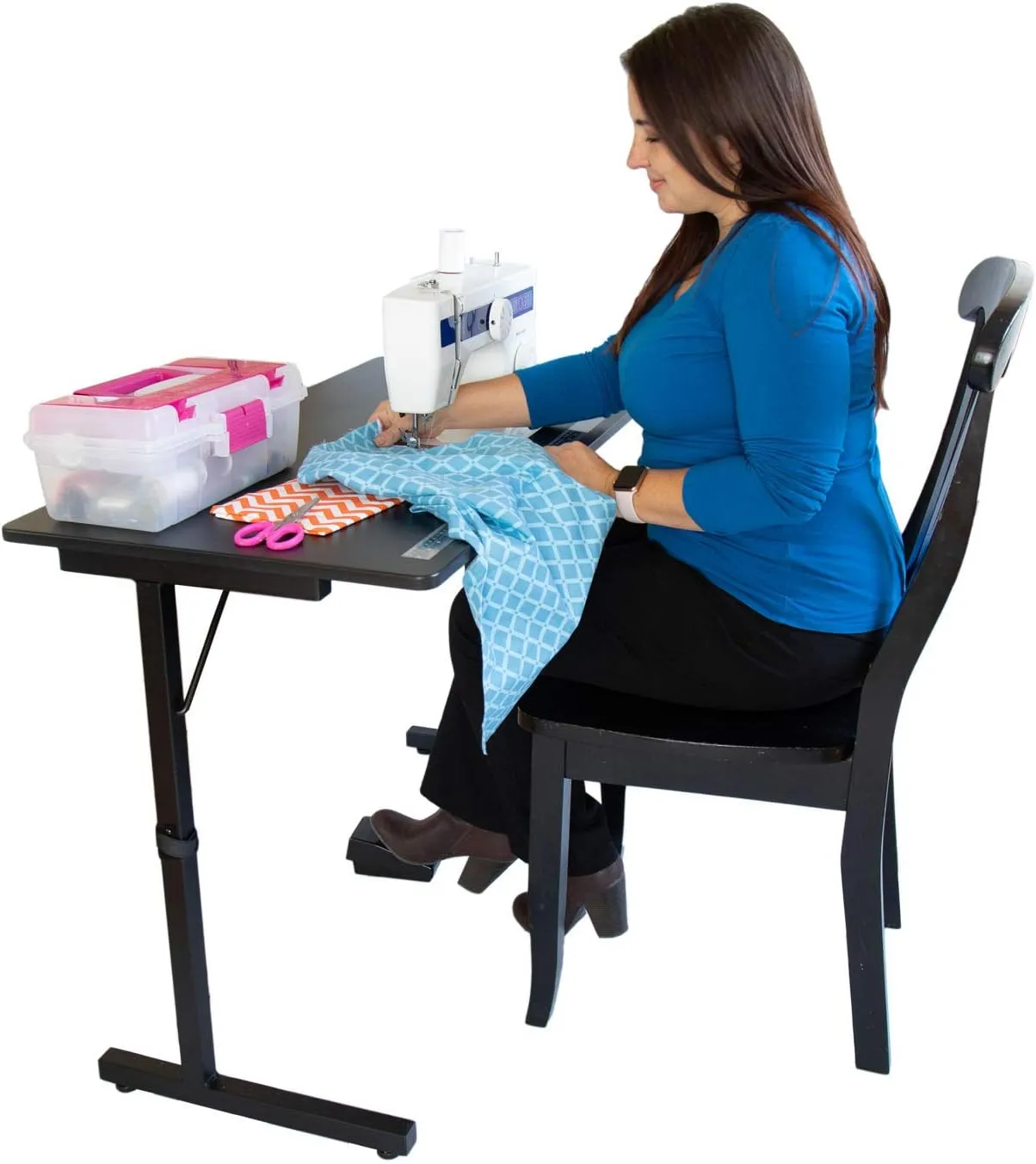 SewingRite SewStation 101 Portable Folding Sewing Table with Steel Legs, Black - Perfect for Home, Office and Business