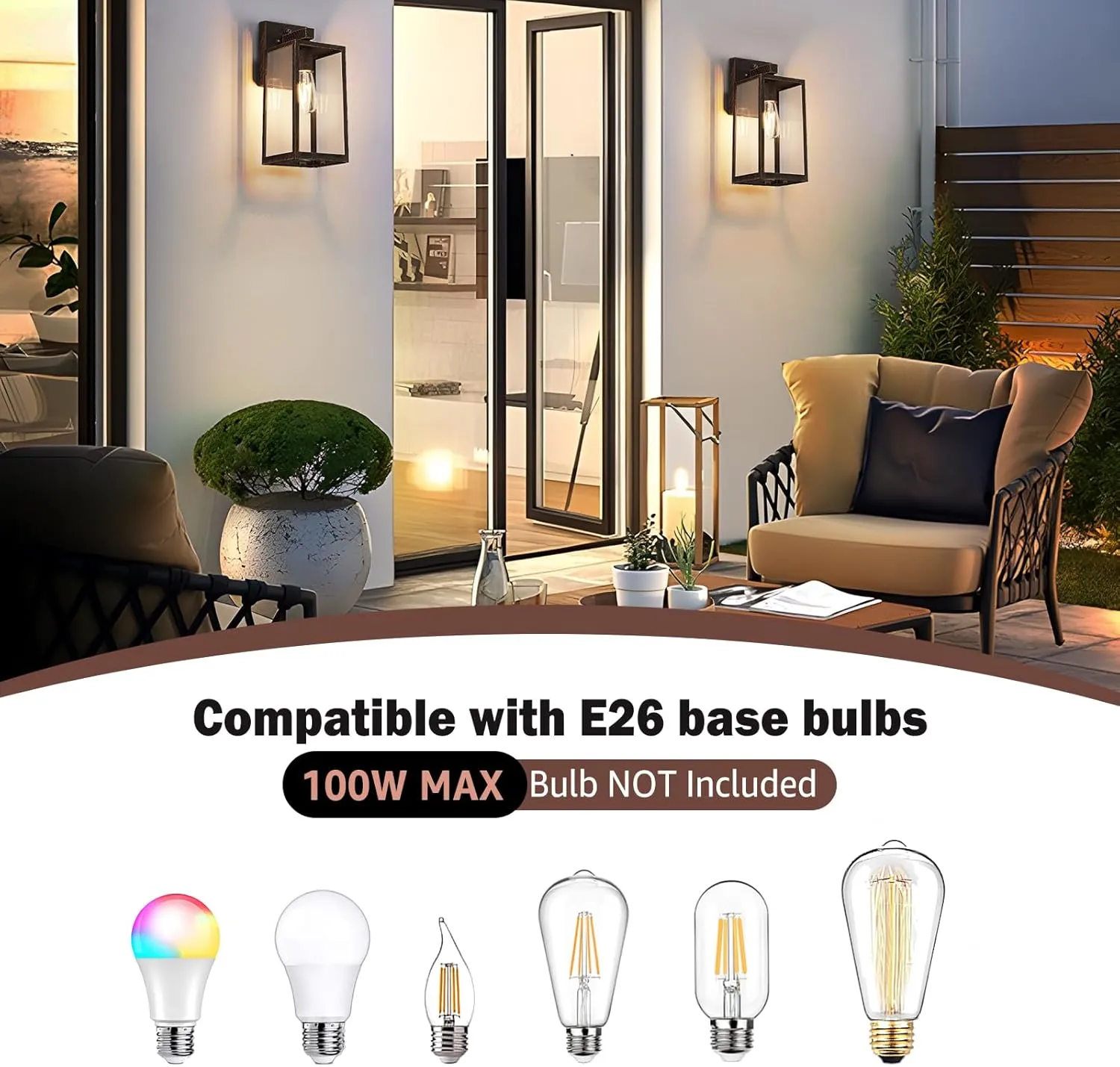 SHINE HAI Dusk to Dawn Outdoor Wall Lantern, Exterior Sconce Sensor Light Fixture with E26 Base Socket, Waterproof Wall Mount Lamp with Glass Shade for Garage, Doorway, 2-Pack (Oil-Rubbed Bronze)