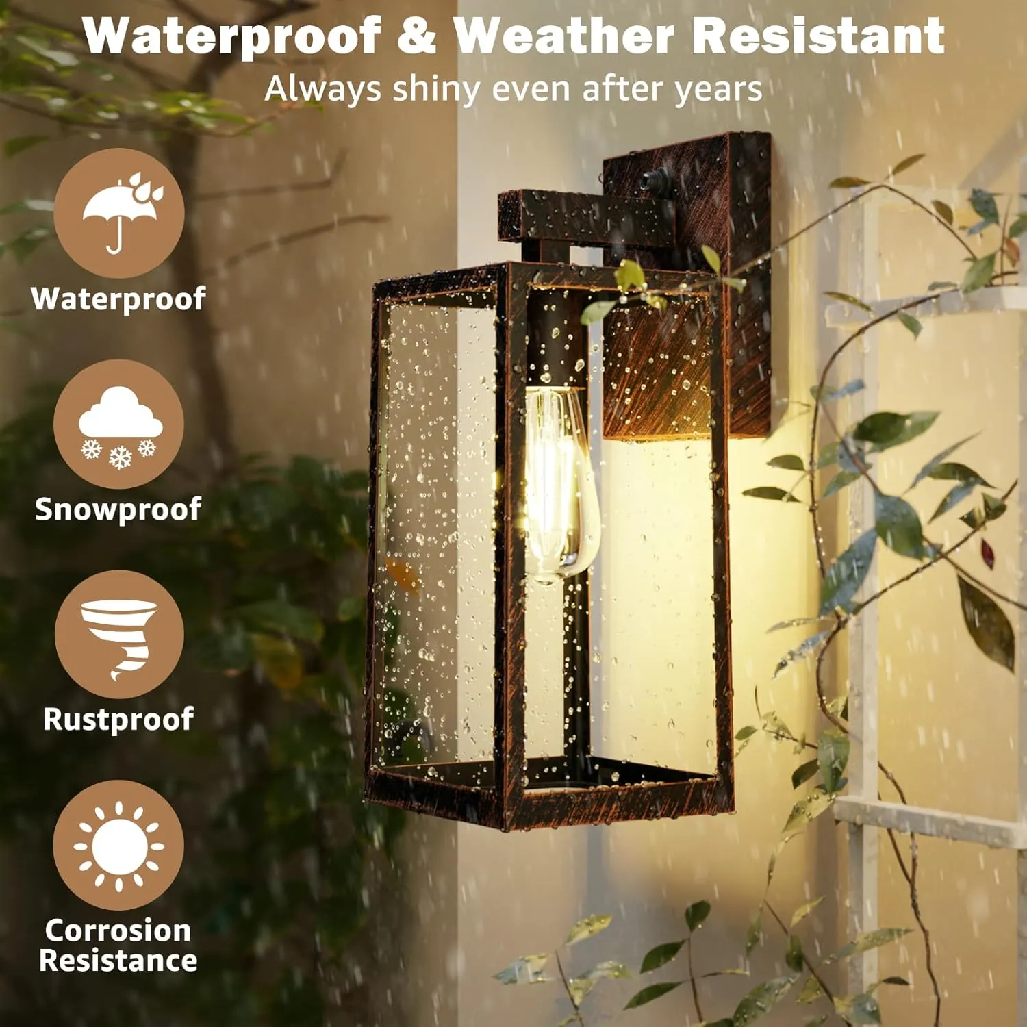 SHINE HAI Dusk to Dawn Outdoor Wall Lantern, Exterior Sconce Sensor Light Fixture with E26 Base Socket, Waterproof Wall Mount Lamp with Glass Shade for Garage, Doorway, 2-Pack (Oil-Rubbed Bronze)