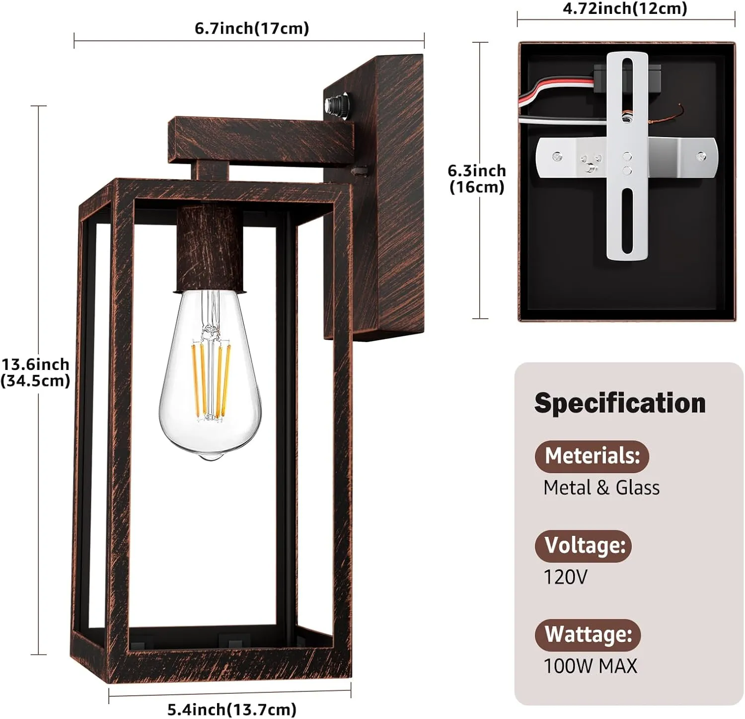 SHINE HAI Dusk to Dawn Outdoor Wall Lantern, Exterior Sconce Sensor Light Fixture with E26 Base Socket, Waterproof Wall Mount Lamp with Glass Shade for Garage, Doorway, 2-Pack (Oil-Rubbed Bronze)