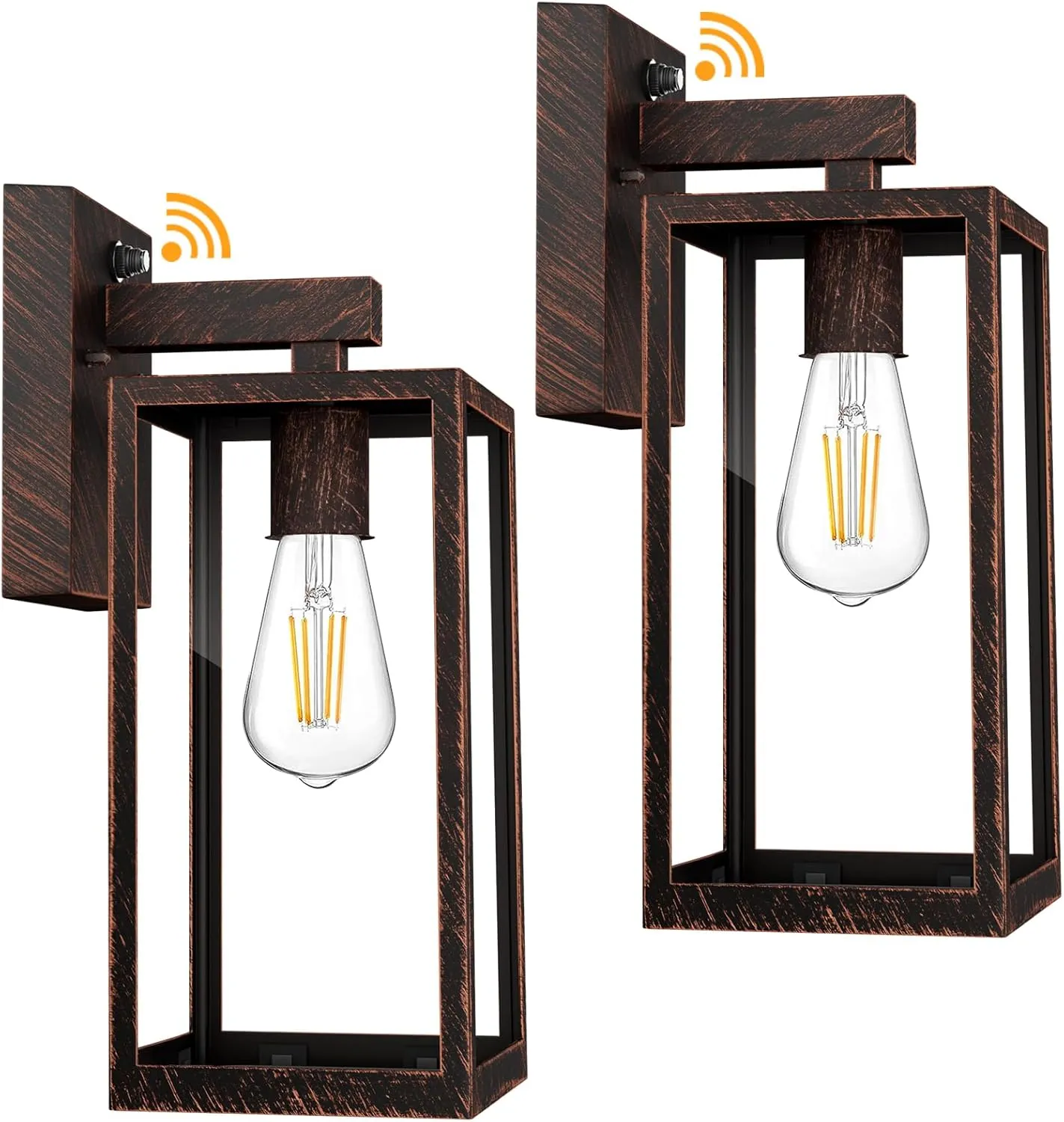 SHINE HAI Dusk to Dawn Outdoor Wall Lantern, Exterior Sconce Sensor Light Fixture with E26 Base Socket, Waterproof Wall Mount Lamp with Glass Shade for Garage, Doorway, 2-Pack (Oil-Rubbed Bronze)