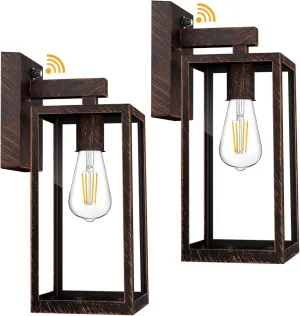 SHINE HAI Dusk to Dawn Outdoor Wall Lantern, Exterior Sconce Sensor Light Fixture with E26 Base Socket, Waterproof Wall Mount Lamp with Glass Shade for Garage, Doorway, 2-Pack (Oil-Rubbed Bronze)
