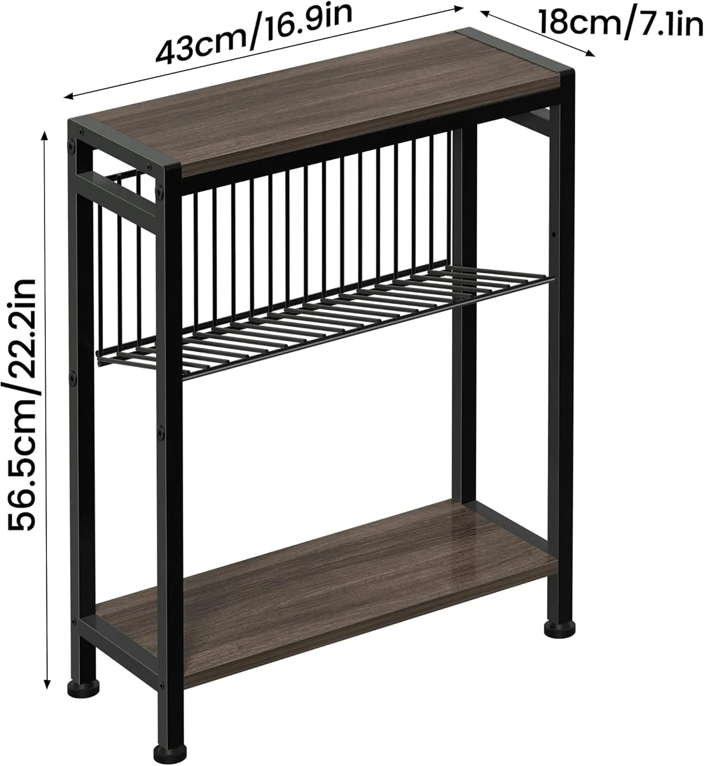 Side Table for Small Space, 3-Tier Narrow End Tablewith Magazine Holder,Slim Nightstand, Skinny Snack Couch Table in Living Room, Bedroom Study and Balcony(Ash Brown)