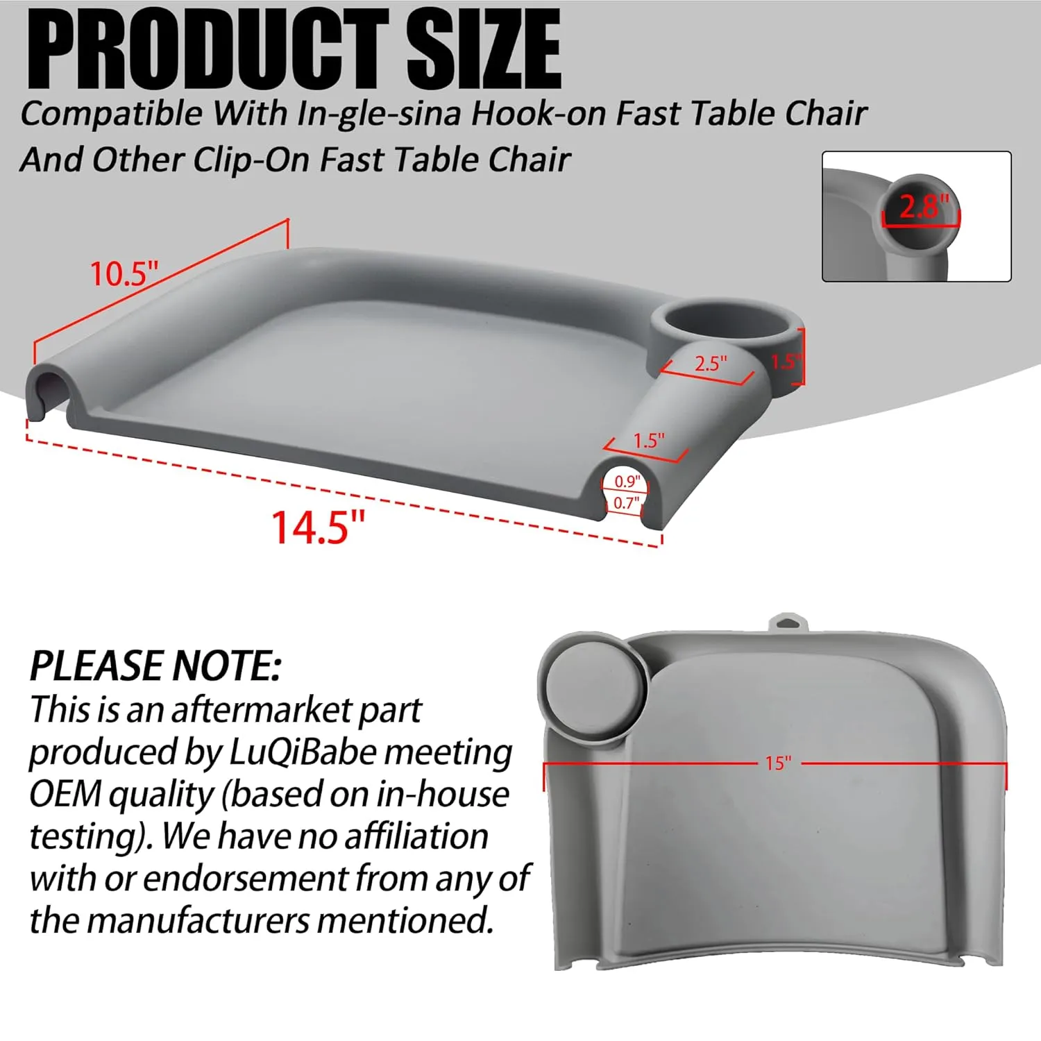 Silicone Baby Dining Tray Compatible with in-gle-sina Fast Table Chair Portable Baby Feeding Tray for Clip-On Fast Table Chair Ideal for Baby, Toddler Perfect for Meal, Restaurant - Grey