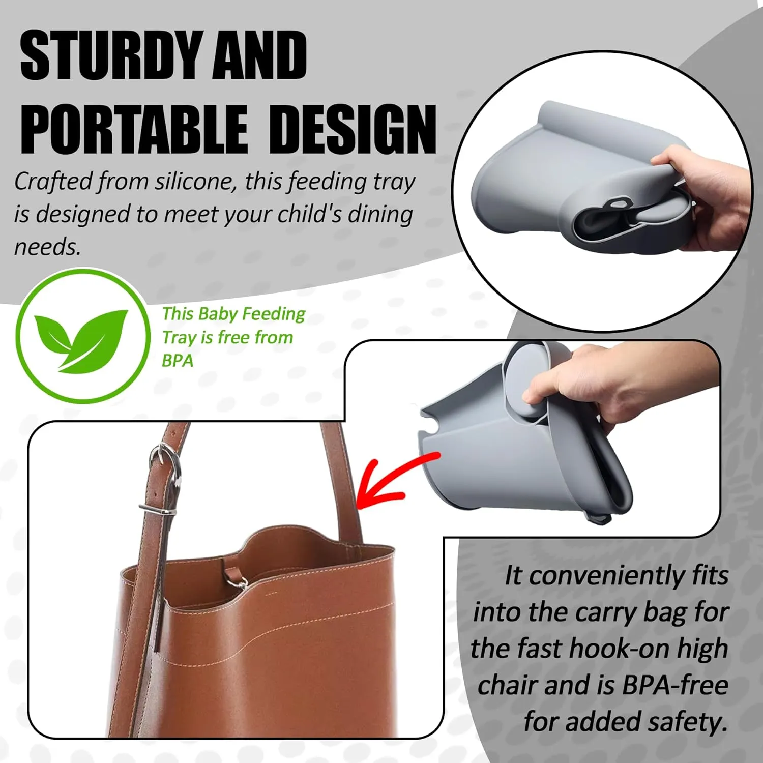 Silicone Baby Dining Tray Compatible with in-gle-sina Fast Table Chair Portable Baby Feeding Tray for Clip-On Fast Table Chair Ideal for Baby, Toddler Perfect for Meal, Restaurant - Grey