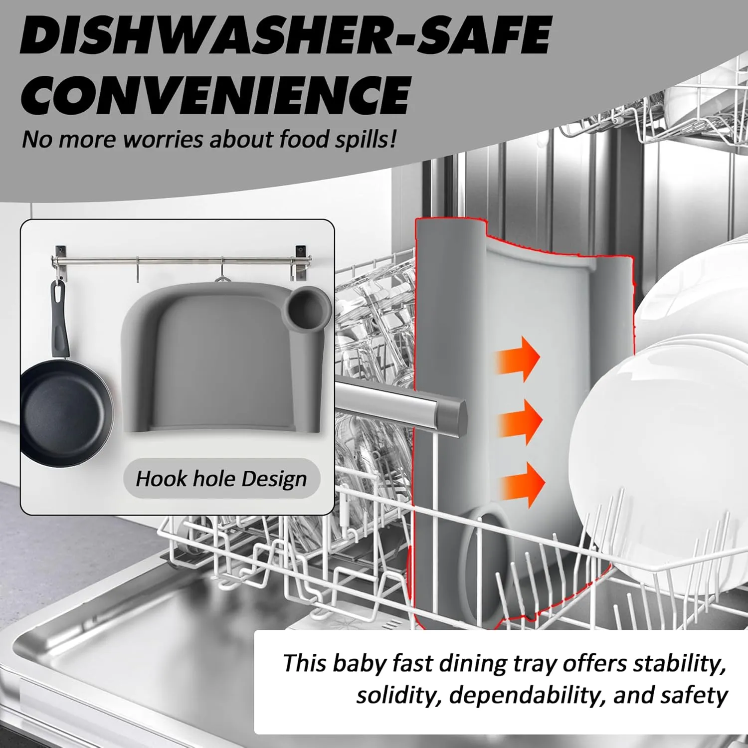 Silicone Baby Dining Tray Compatible with in-gle-sina Fast Table Chair Portable Baby Feeding Tray for Clip-On Fast Table Chair Ideal for Baby, Toddler Perfect for Meal, Restaurant - Grey