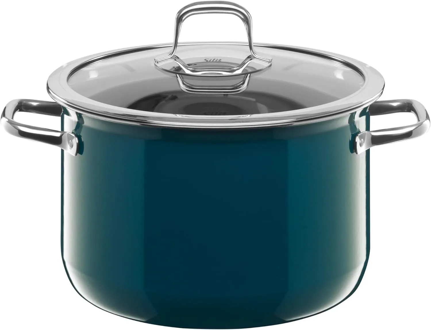 Silit Compact Kochtopf groß, 24 cm, mit Glasdeckel Stewing Pot 5.9 Litres Induction Stackable Petrol Blue, 5,9l