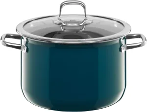 Silit Compact Kochtopf groß, 24 cm, mit Glasdeckel Stewing Pot 5.9 Litres Induction Stackable Petrol Blue, 5,9l
