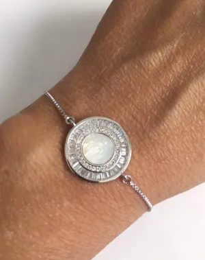 Silver Plated Miraculous Medal Adjustable Bolo Chain Bracelet Virgen de La Milagrosa