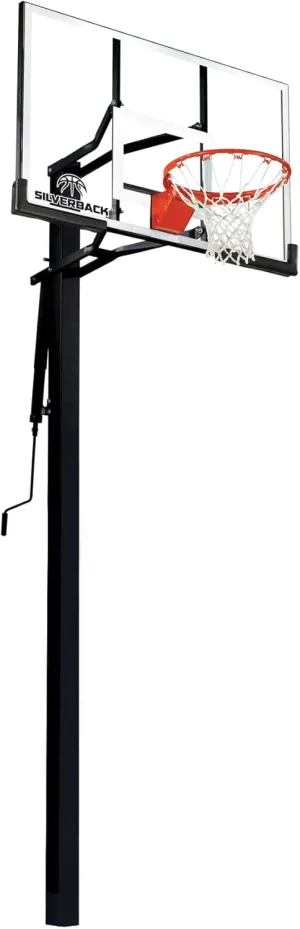 Silverback 54" In-Ground Height Adjustable Basketball System with Tempered Glass Backboard, Pro-Style Breakaway Rim, and Backboard Pad