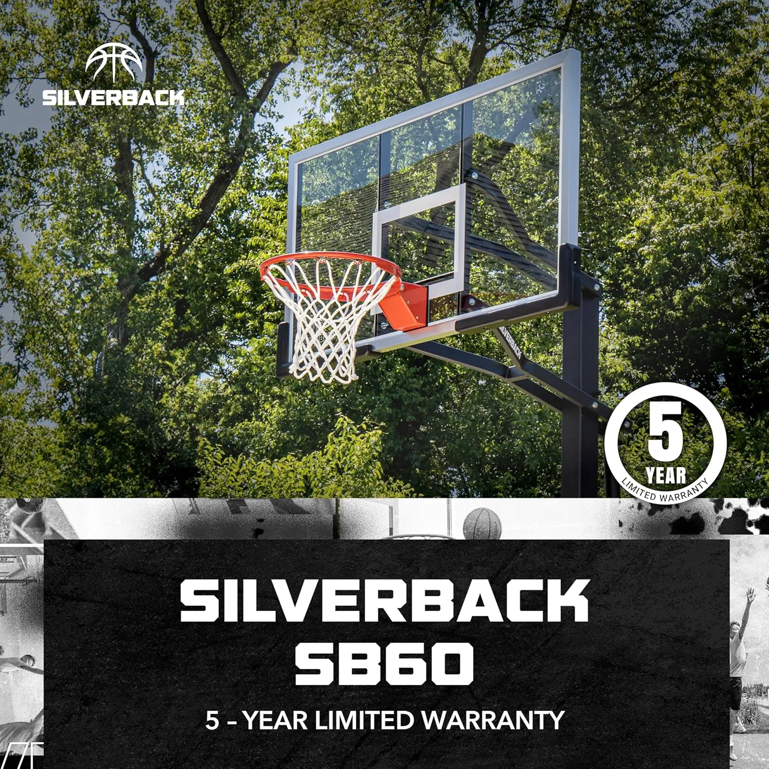 Silverback In-Ground Basketball Hoops, Adjustable Height Tempered Glass Backboard and Pro-Style Flex Rim. - Multiple Styles Available
