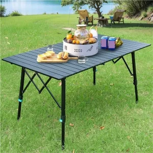 Simple Folding Camping Table, Portable Aluminum Roll-up Table, Lightweight Foldable Camp Table for Outdoor, Large Camping Essentials for Picnic, Barbecue, Patio