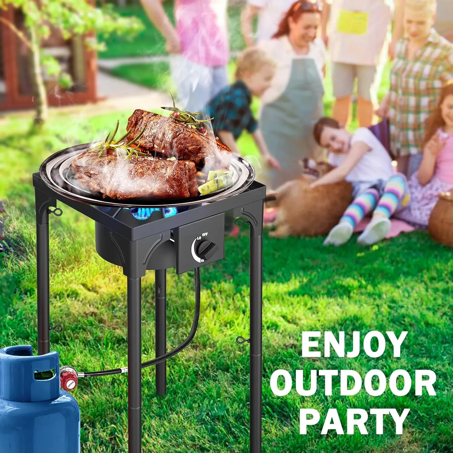 Single Burner Propane Stove, 75,000 BTU/hr, High Pressure Outdoor Propane Burner with 0-20 PSI Regulator and 4ft Hose, Gas Stove for Patio Backyard Camping with Detachable Stand Legs