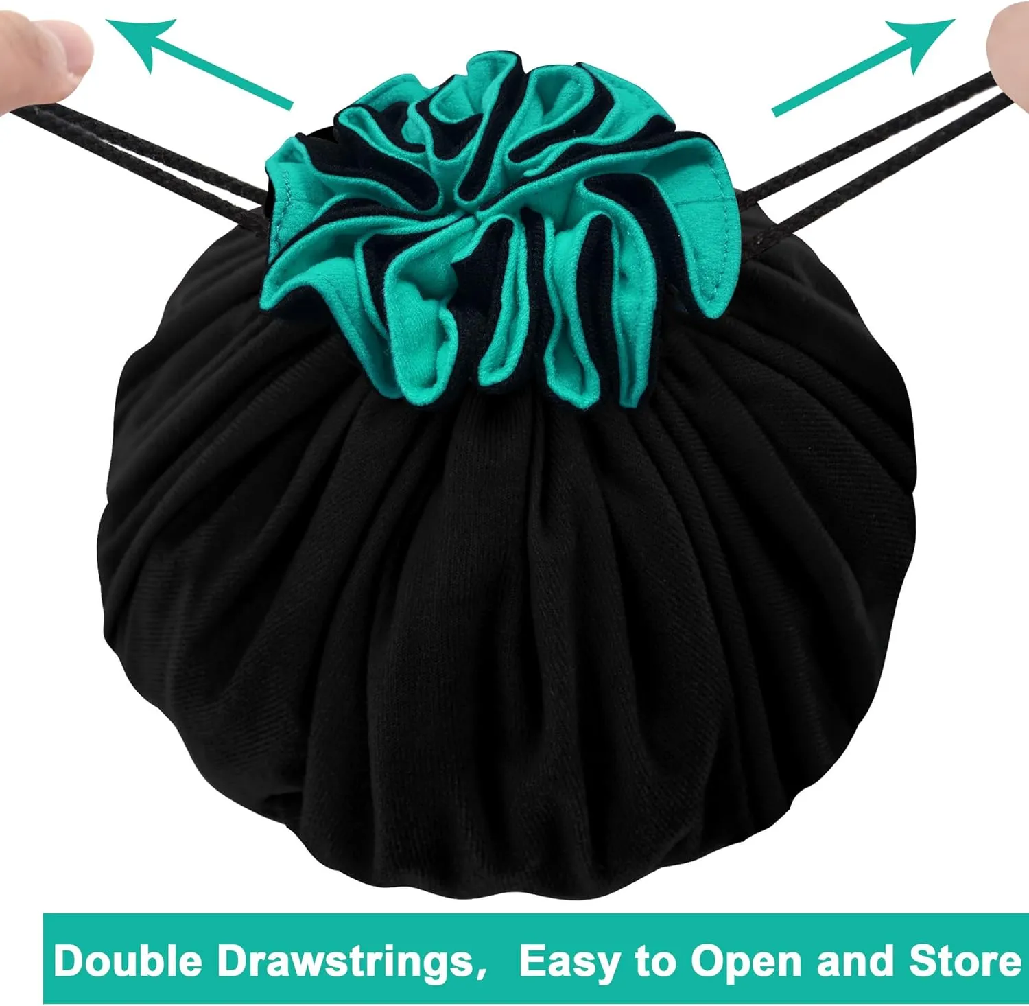SIQUK Large Dice Bag with Pockets Drawstring Dice Bag DND Dice Storage Bag Big Capacity Dice Pouch for RPG MTG Table Games, Hold over 300 Dice (Black & Cyan)