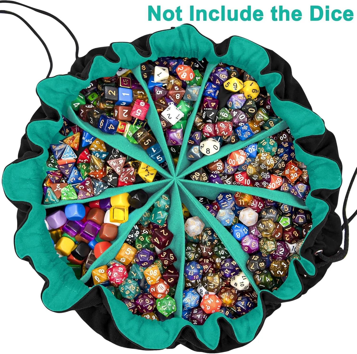 SIQUK Large Dice Bag with Pockets Drawstring Dice Bag DND Dice Storage Bag Big Capacity Dice Pouch for RPG MTG Table Games, Hold over 300 Dice (Black & Cyan)