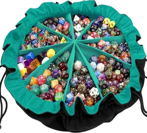 SIQUK Large Dice Bag with Pockets Drawstring Dice Bag DND Dice Storage Bag Big Capacity Dice Pouch for RPG MTG Table Games, Hold over 300 Dice (Black & Cyan)