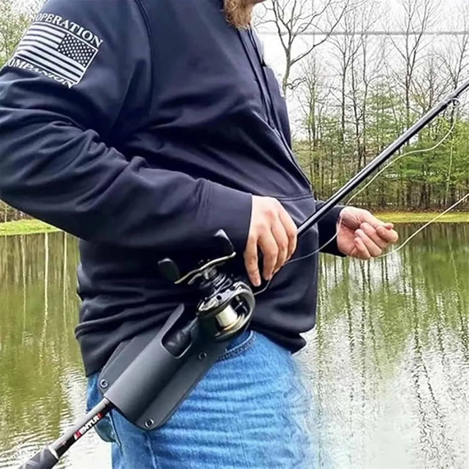 Slide-in Fishing Rod Hip Holster, Portable Pole Inserter, Adjustable Hands Free Rod Holder, for Wading, Surf, Fly & Bank Fishing – Quick Draw Waist Belt Gear Durable