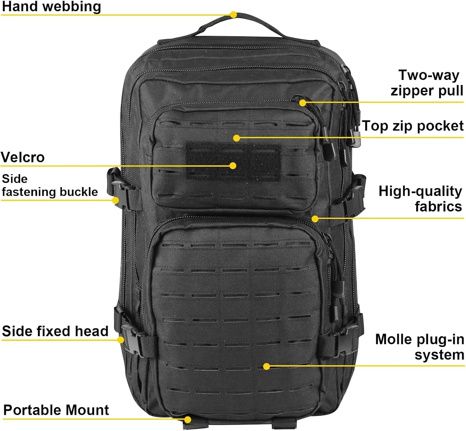 Small 40L Military Backpack Tactical Backpack Assault Pack Bug Out Bag with Molle for Hiking Rucksack Trekking (Black)