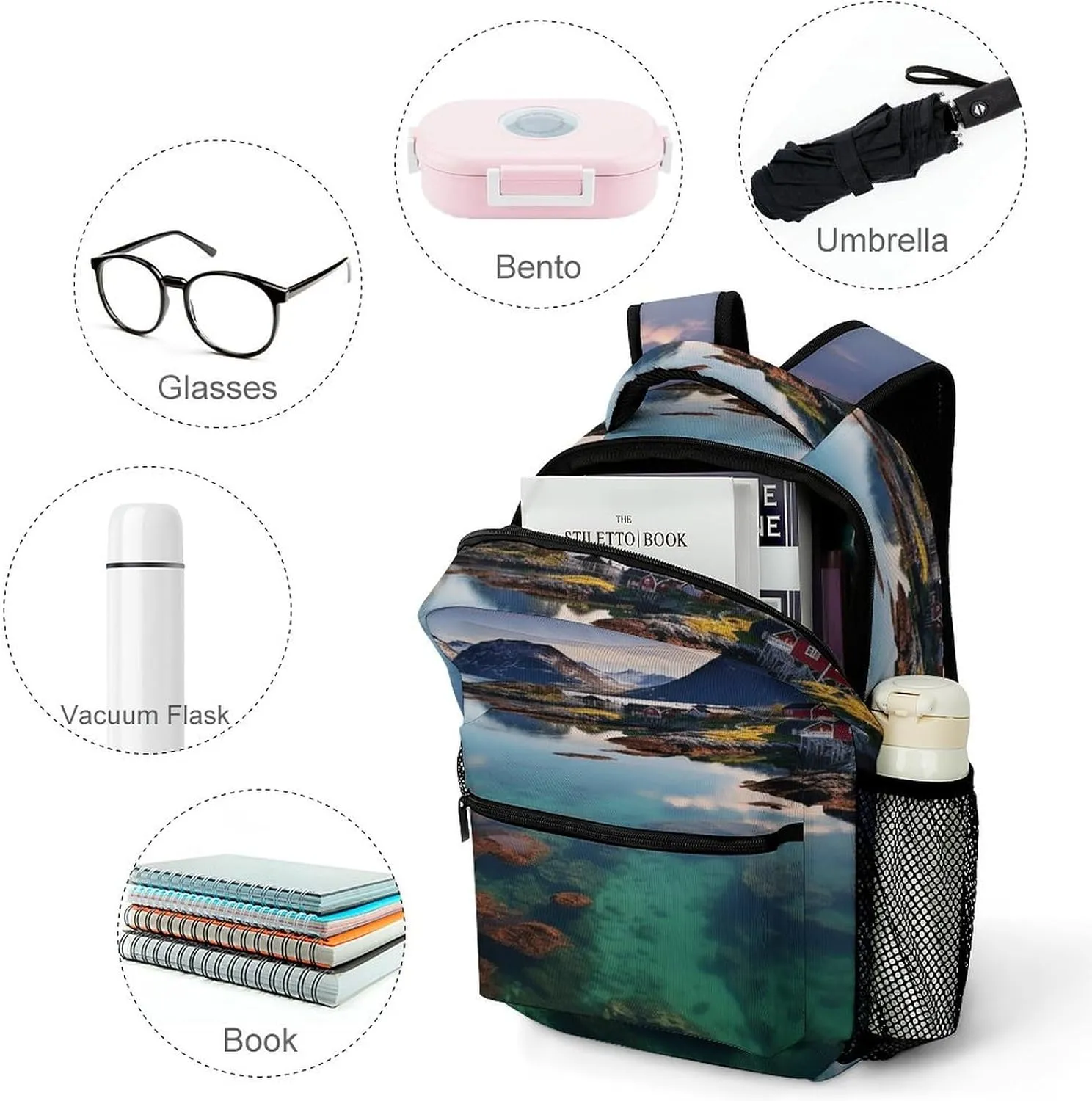 Small Backpacks Personalized Norway Islands Printing Travel Bag Lightweight Travel Backpack For Women Men