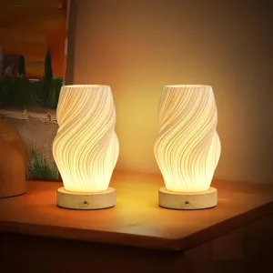 Small Battery Operated Lamp, Modern Table Lamp, Rechargeable, Touch Control, 3 Color Temperature, Dimmable, Bedside Table, Flame (Pack of 2)