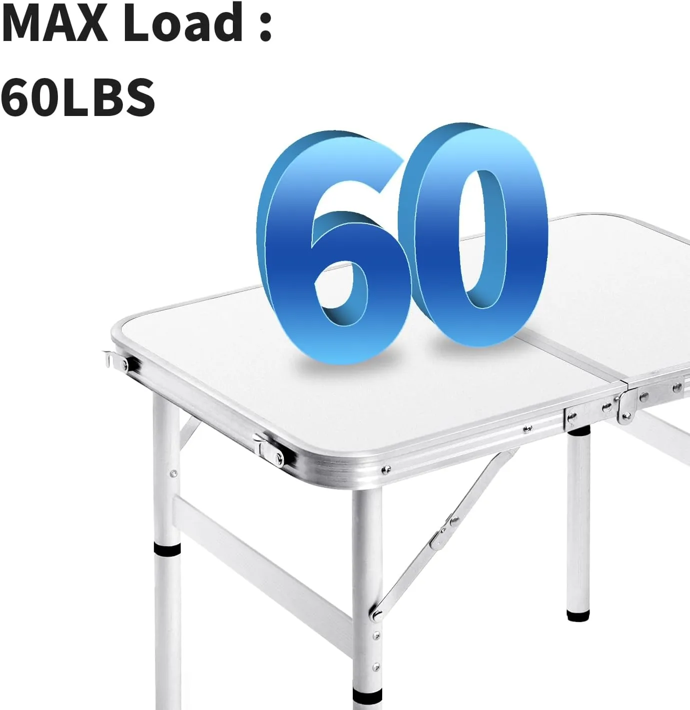 Small Folding Table 2FT Foldable Camping Table Portable Picnic Table Aluminum 2 Height Adjustable Outdoor Beach Card White 23.6×15.7 inch