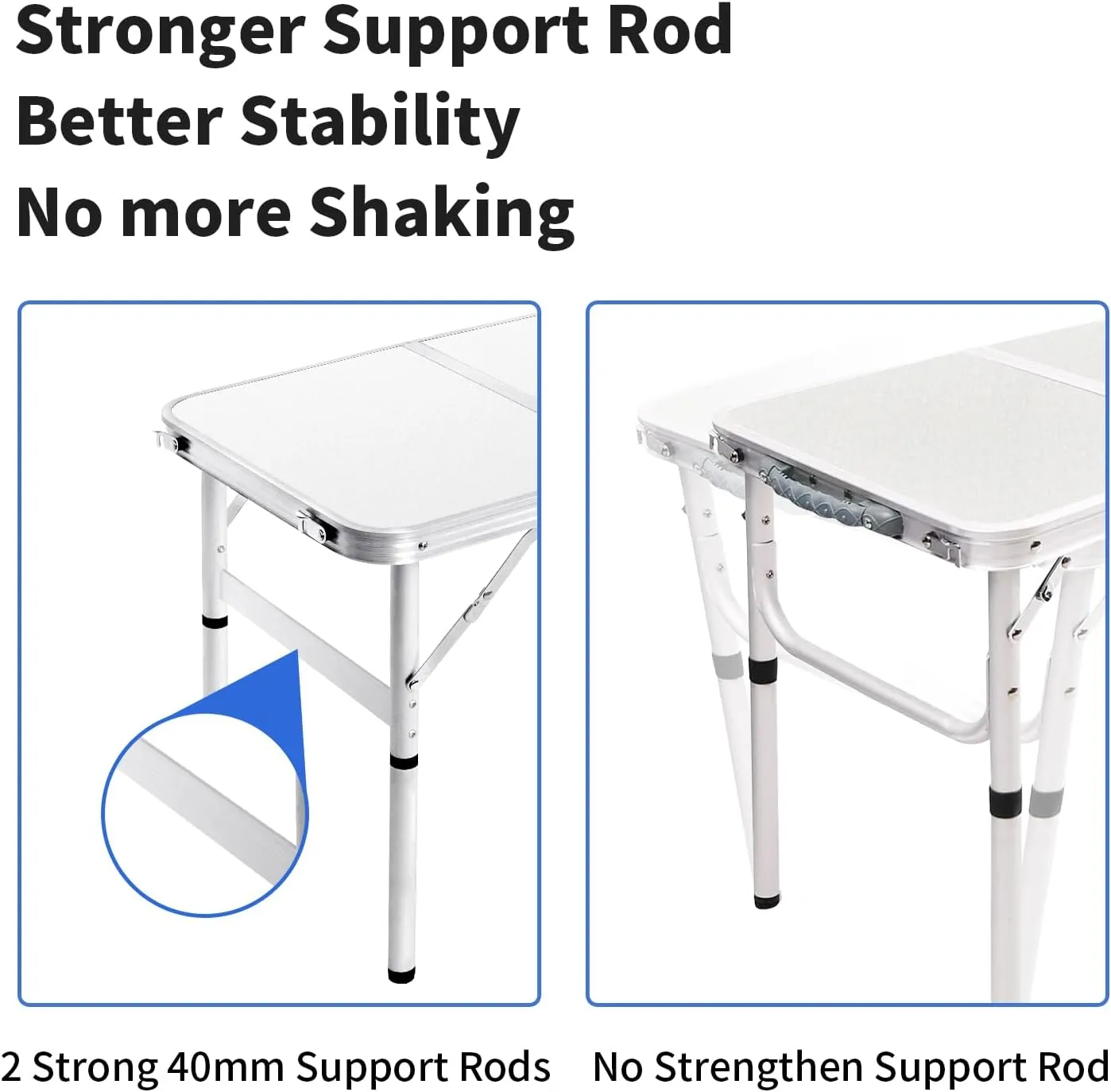 Small Folding Table 2FT Foldable Camping Table Portable Picnic Table Aluminum 2 Height Adjustable Outdoor Beach Card White 23.6×15.7 inch