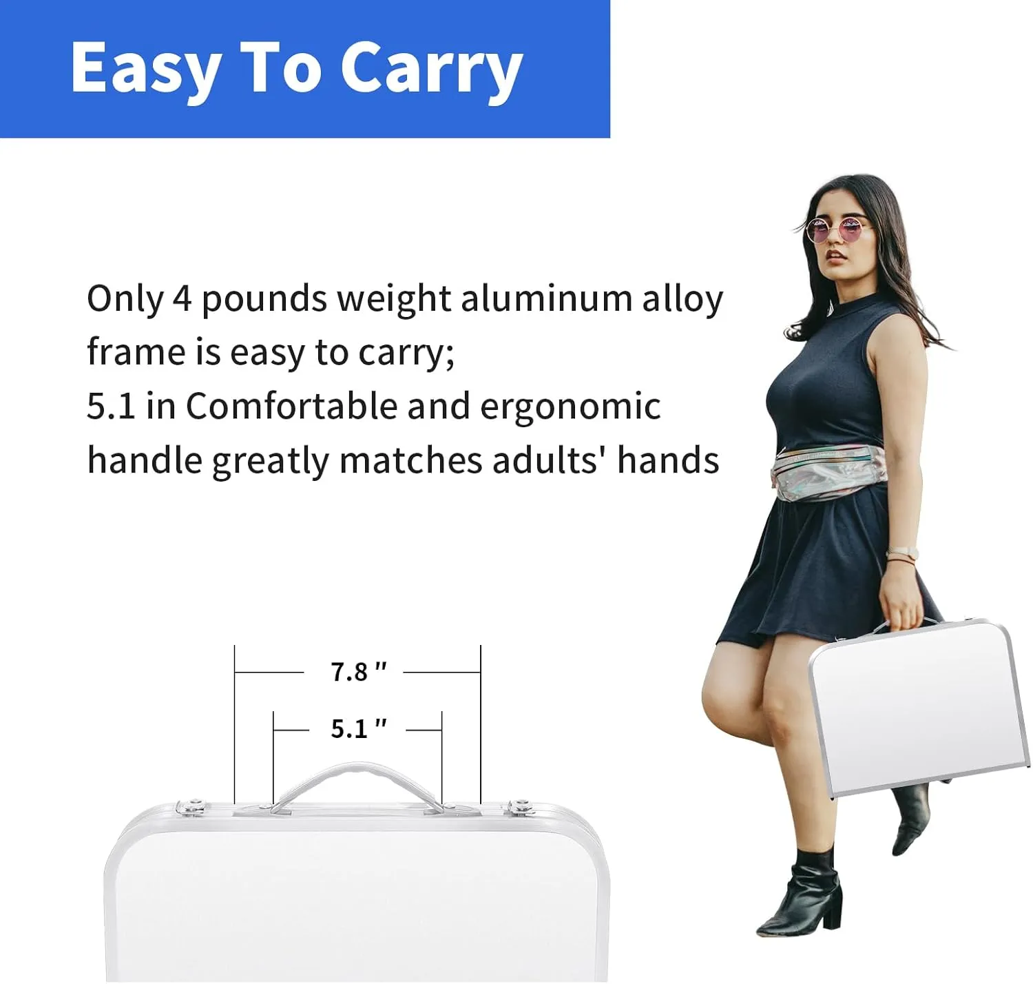 Small Folding Table 2FT Foldable Camping Table Portable Picnic Table Aluminum 2 Height Adjustable Outdoor Beach Card White 23.6×15.7 inch