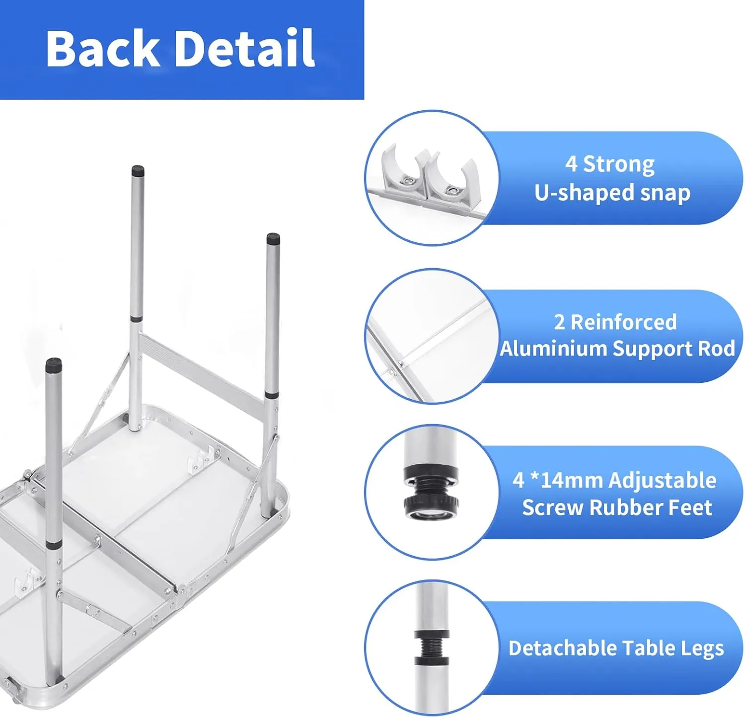 Small Folding Table 2FT Foldable Camping Table Portable Picnic Table Aluminum 2 Height Adjustable Outdoor Beach Card White 23.6×15.7 inch