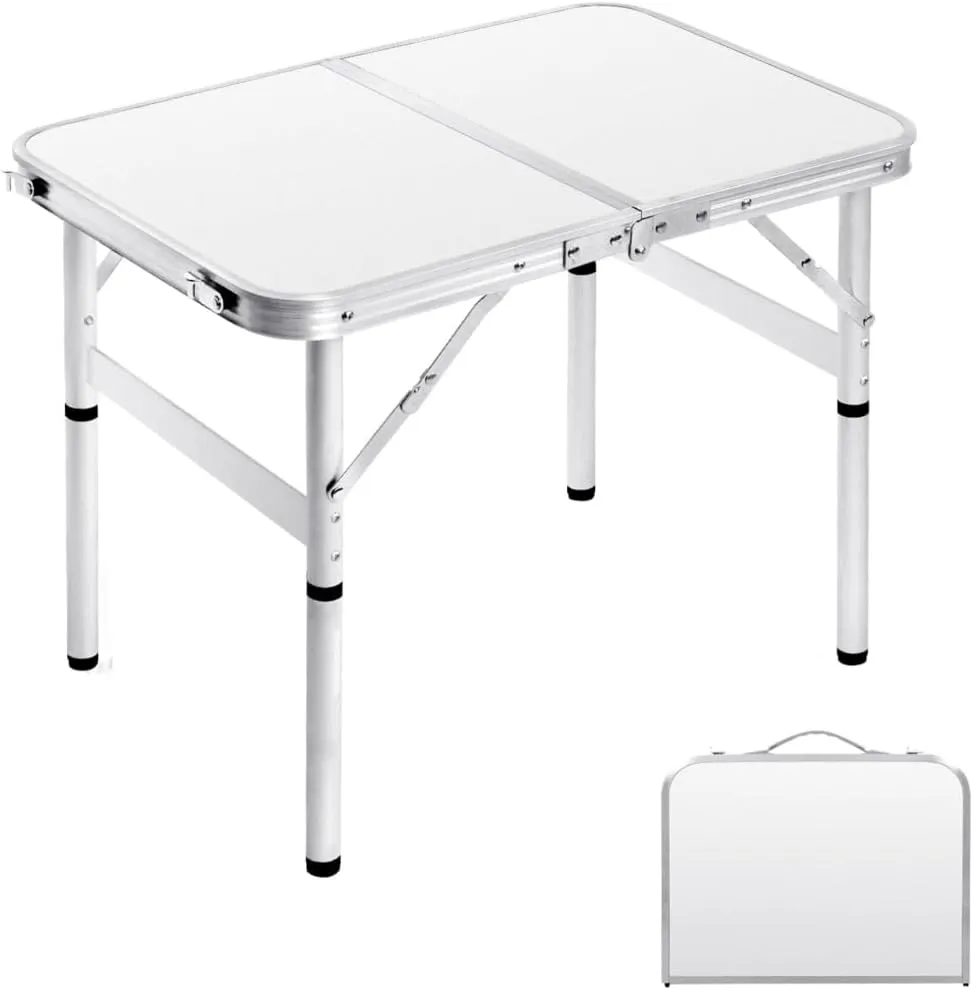 Small Folding Table 2FT Foldable Camping Table Portable Picnic Table Aluminum 2 Height Adjustable Outdoor Beach Card White 23.6×15.7 inch