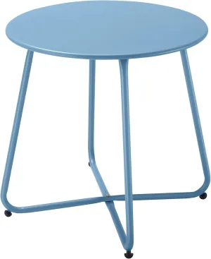 Small Patio Side Table, Round Metal Side Table, Weatherproof, Portable, Outdoor End Table for Garden, Balcony, Yard (Peacock Blue)