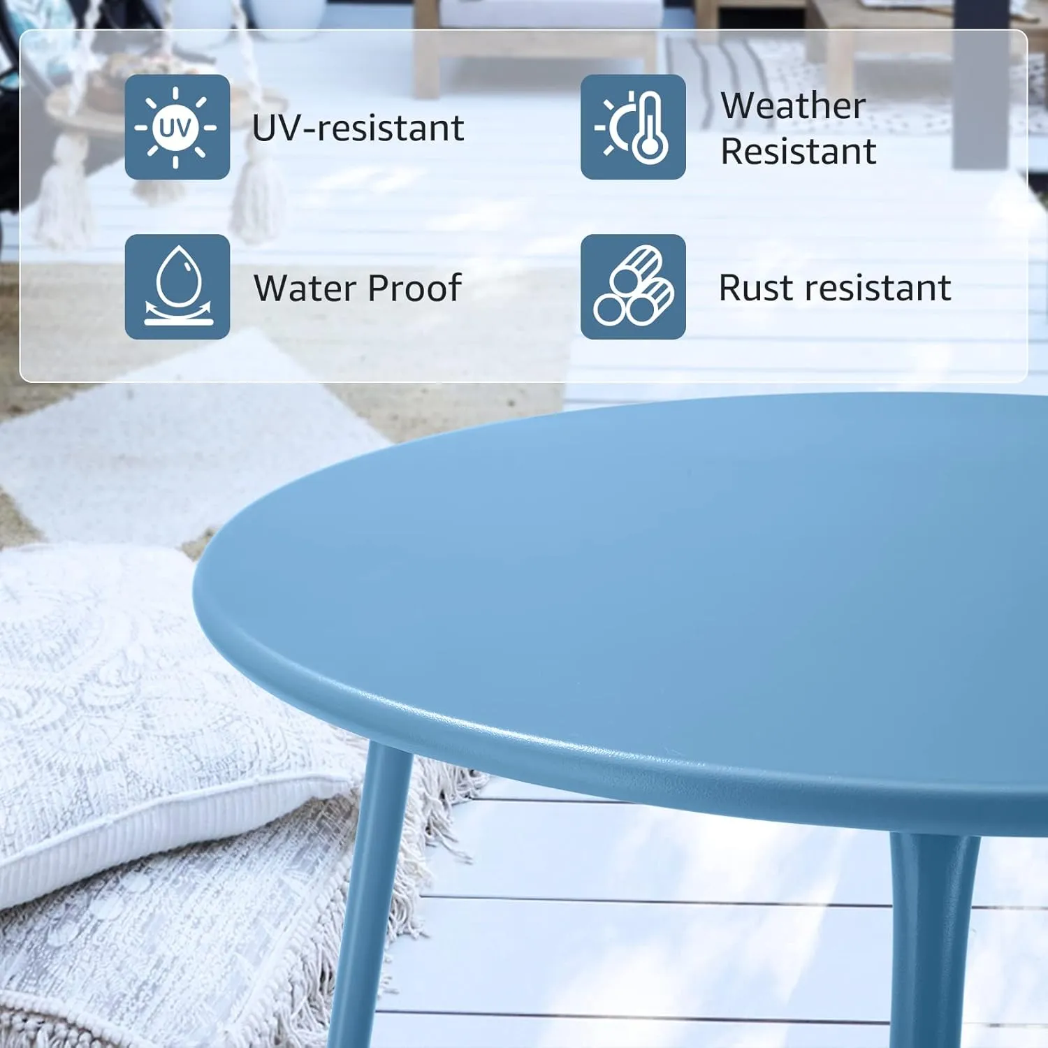Small Patio Side Table, Round Metal Side Table, Weatherproof, Portable, Outdoor End Table for Garden, Balcony, Yard (Peacock Blue)