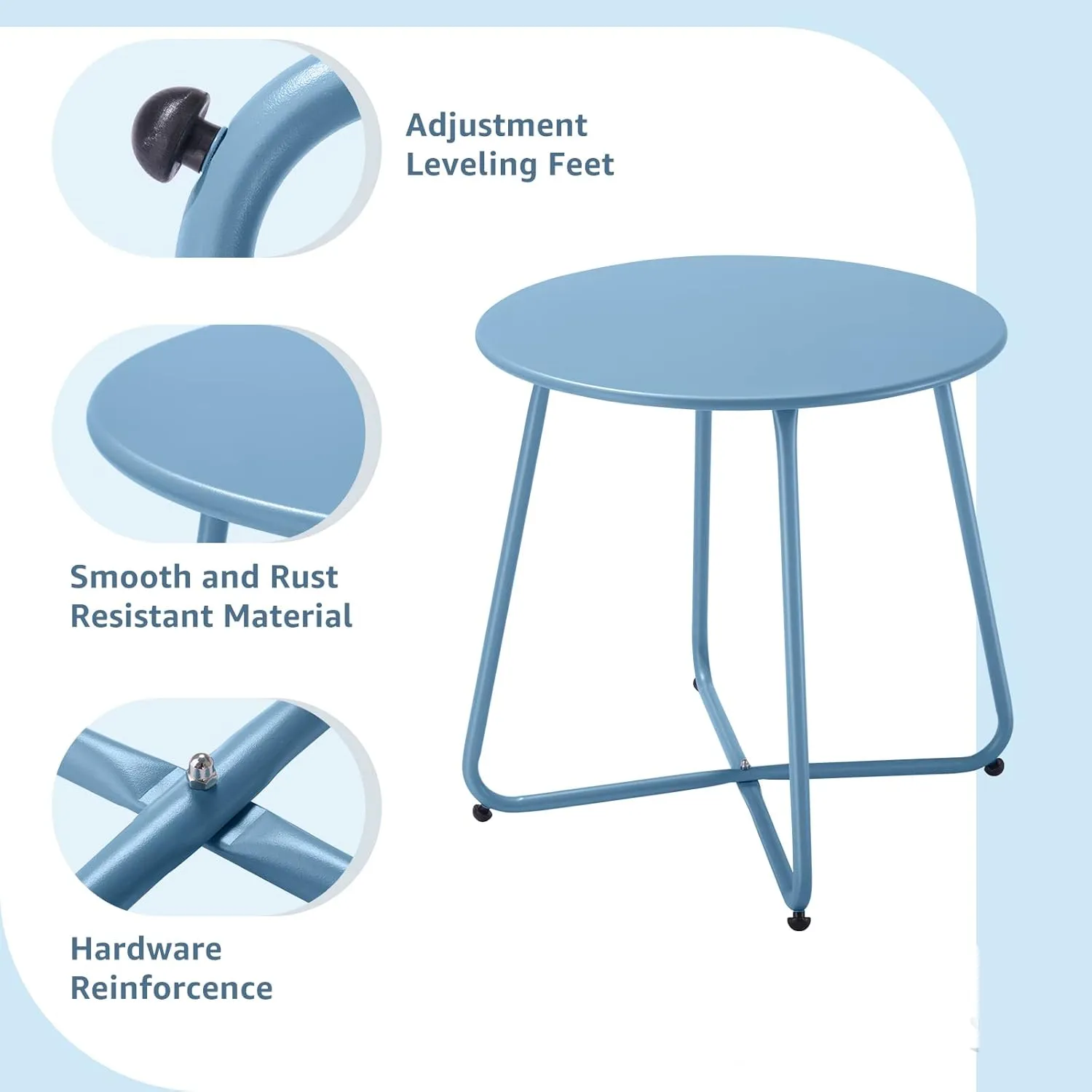Small Patio Side Table, Round Metal Side Table, Weatherproof, Portable, Outdoor End Table for Garden, Balcony, Yard (Peacock Blue)