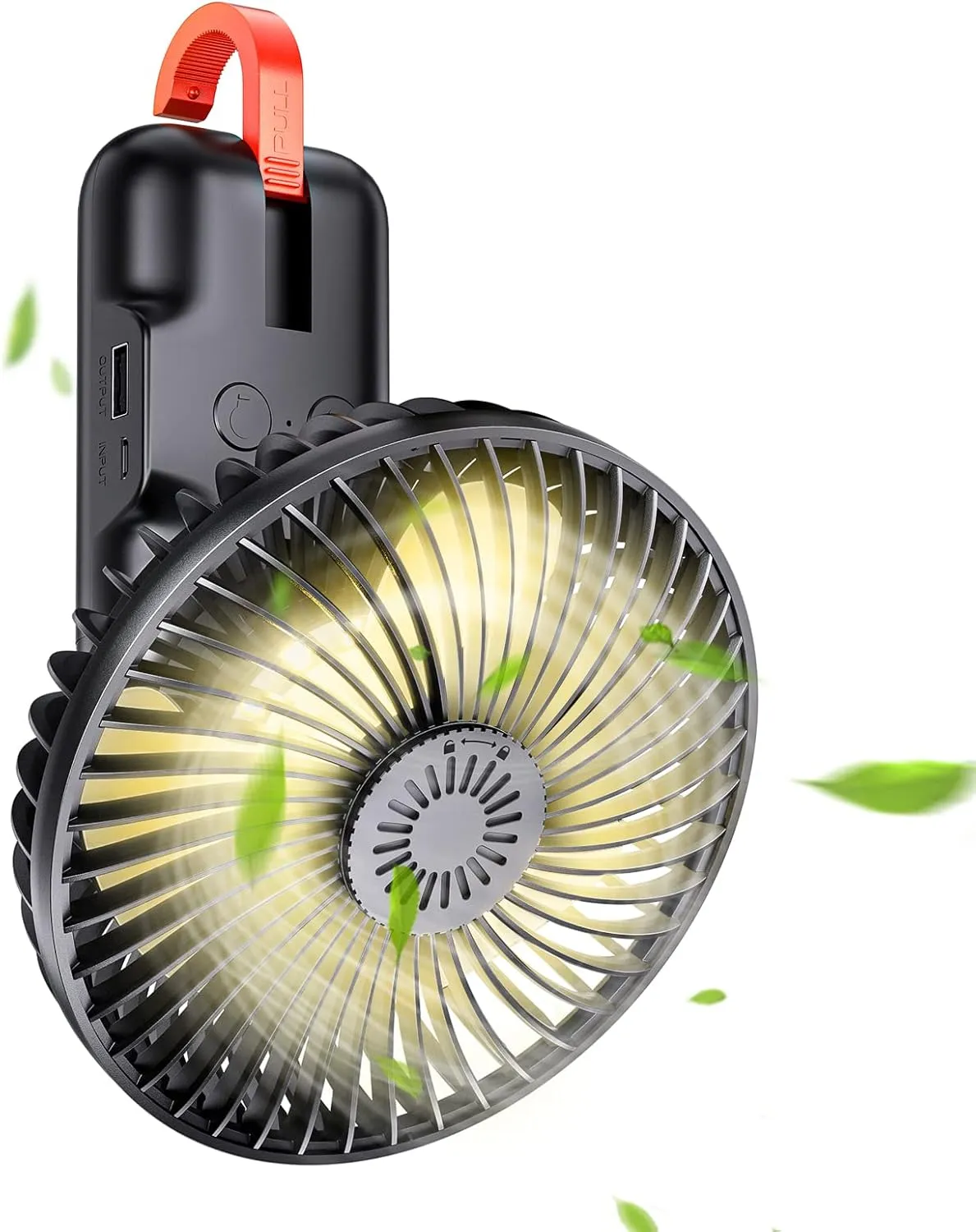 SmartDevil Portable Camping Fan with LED Lights, Rechargeable Use As Power Bank, Battery Operated Fan with Hanging Hook, 180° Rotation for Camping, Tent, RV, Picnic