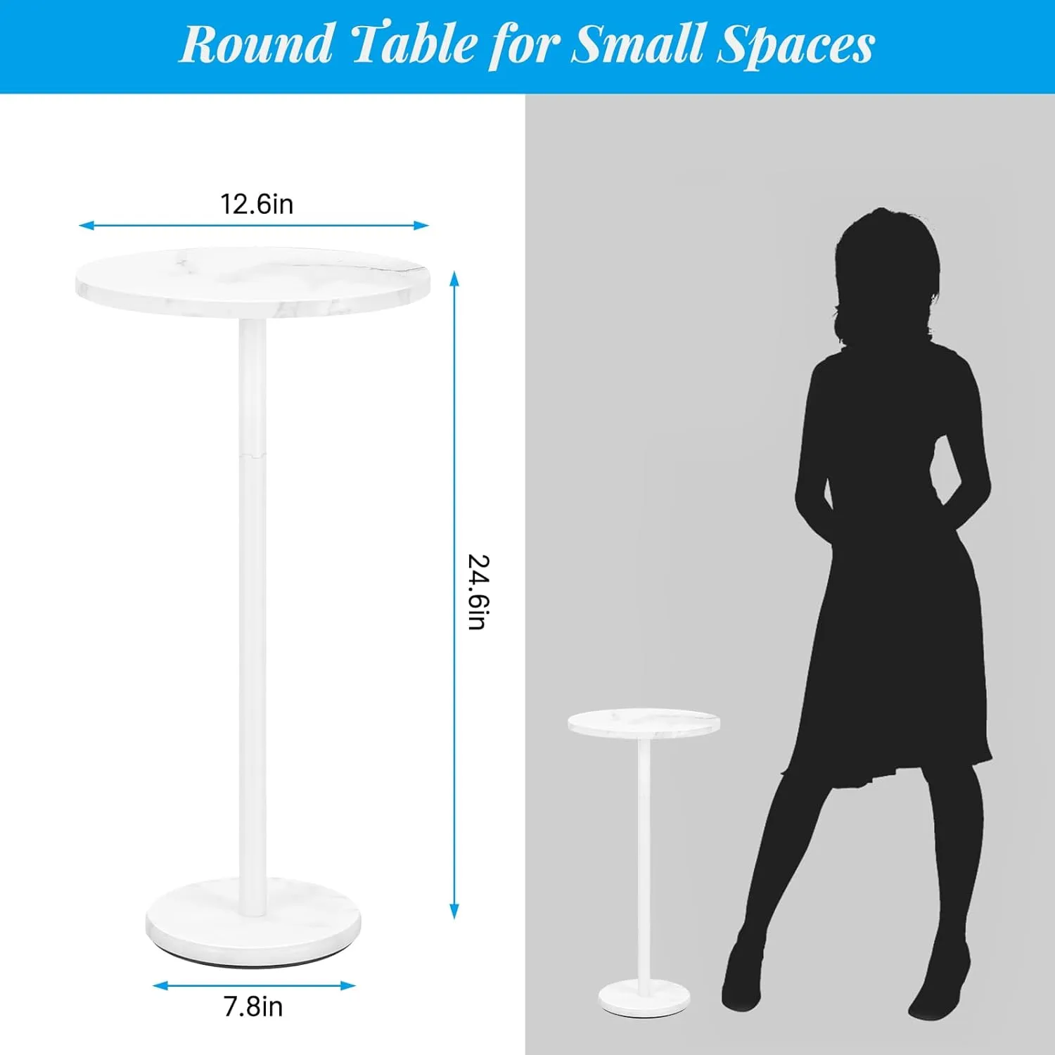 smusei Round End Table with Marble Base Drink Tables for Small Spaces Pedestal Table Small Round Side Table for Sofa Couch Chair Patio, White