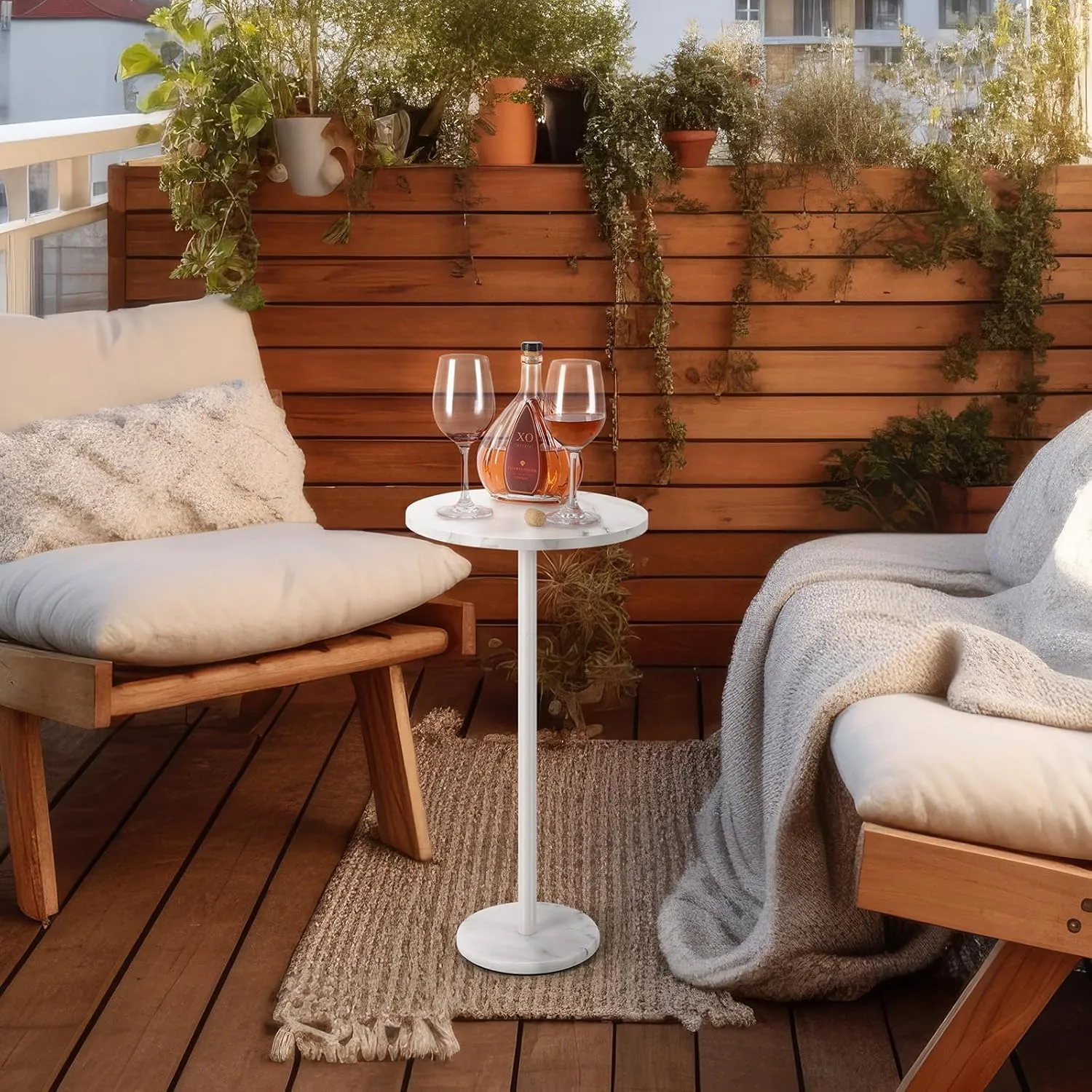 smusei Round End Table with Marble Base Drink Tables for Small Spaces Pedestal Table Small Round Side Table for Sofa Couch Chair Patio, White