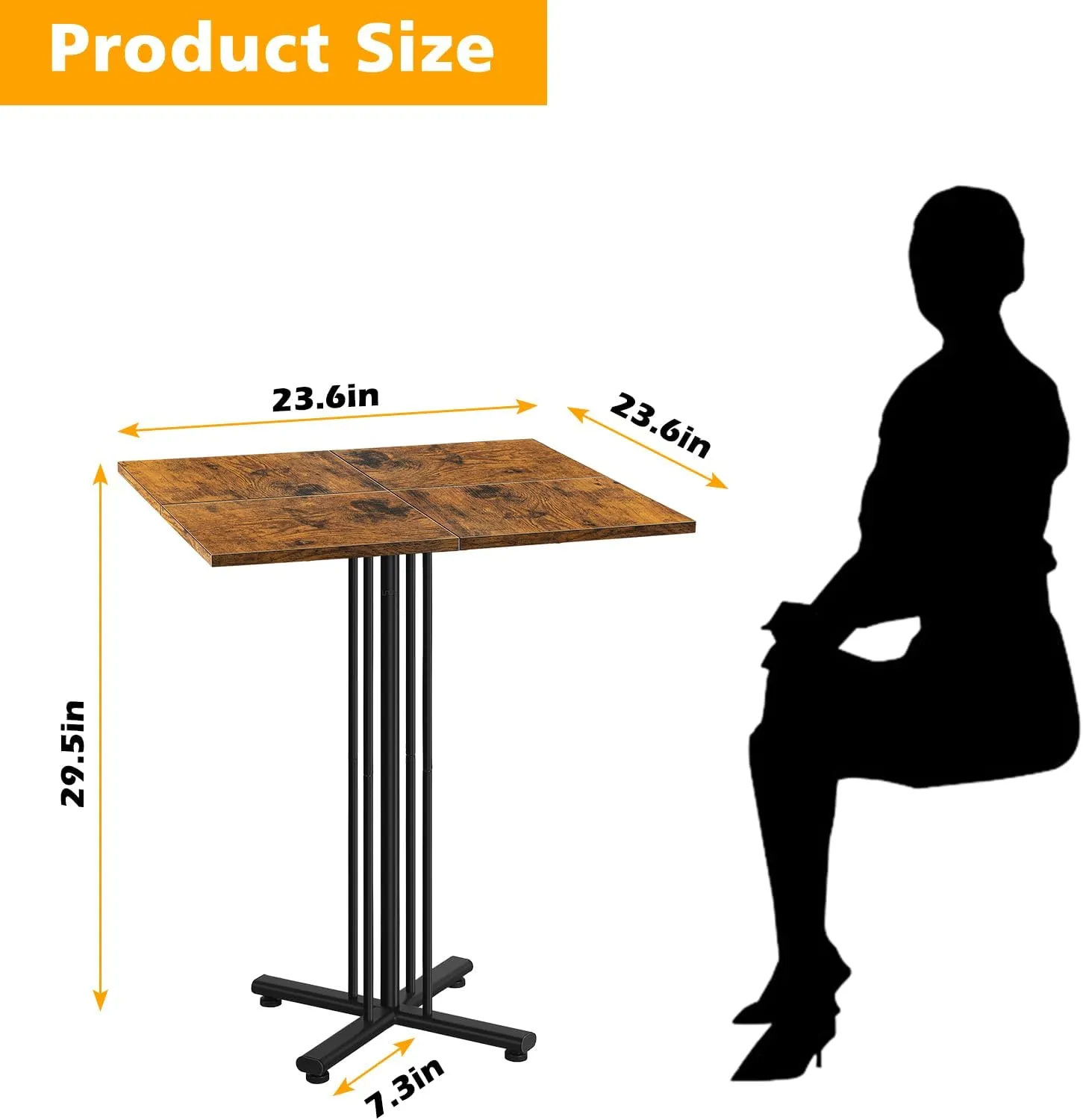 smusei Small Dining Table Square Dining Room Table with A Table Cover Farmhouse Kitchen Table for 2, Dining Table with Sturdy Pedestal Base for Living Room, Cafe, Bistro Outdoor, Rustic Brown