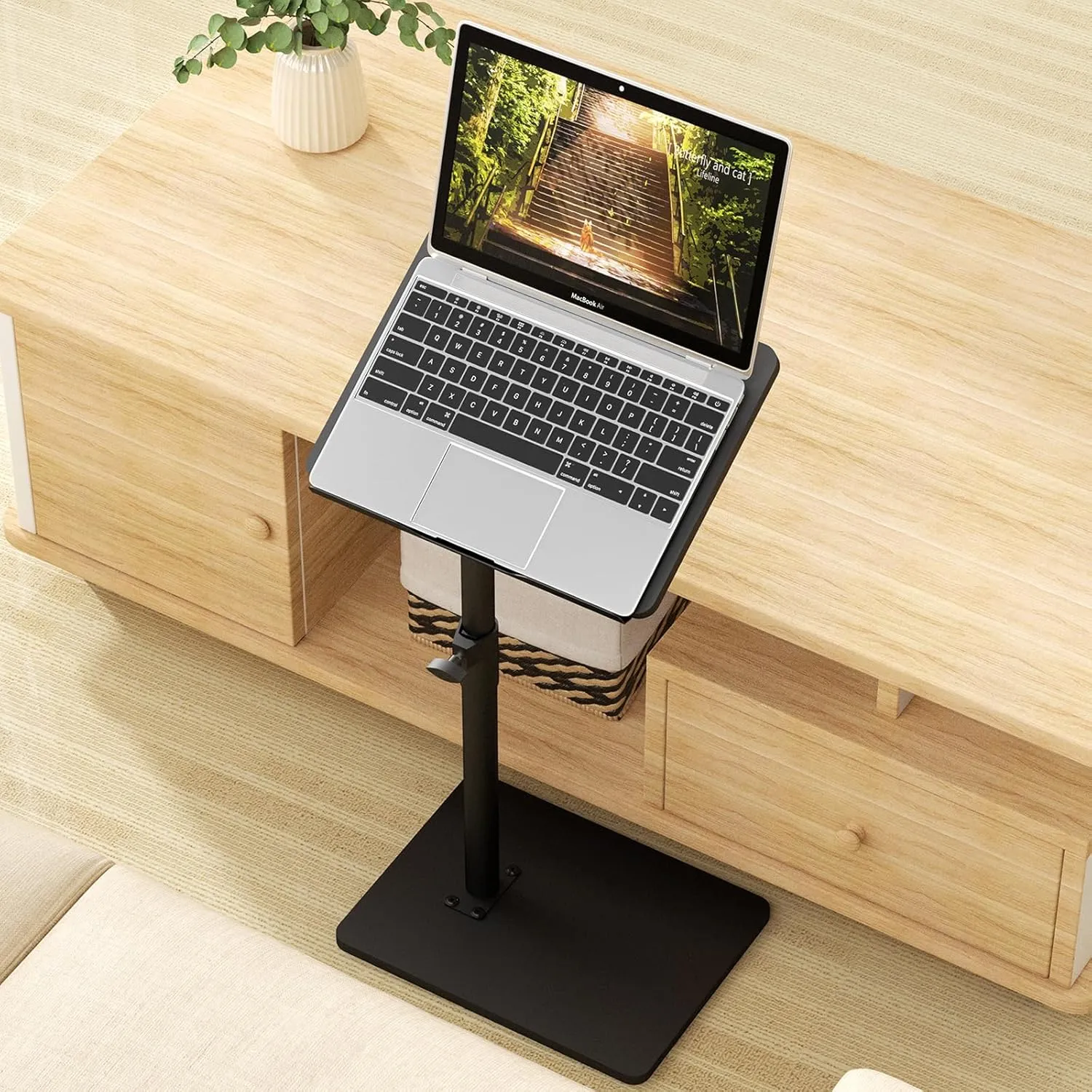 Sofa Armrest Tray Table for Couch - 360° Swivel Height Adjustable End for Small Spaces, Snack Side Table for Bed or Chair with Phone & Tablet Slot (Black,Angle Adjustable)