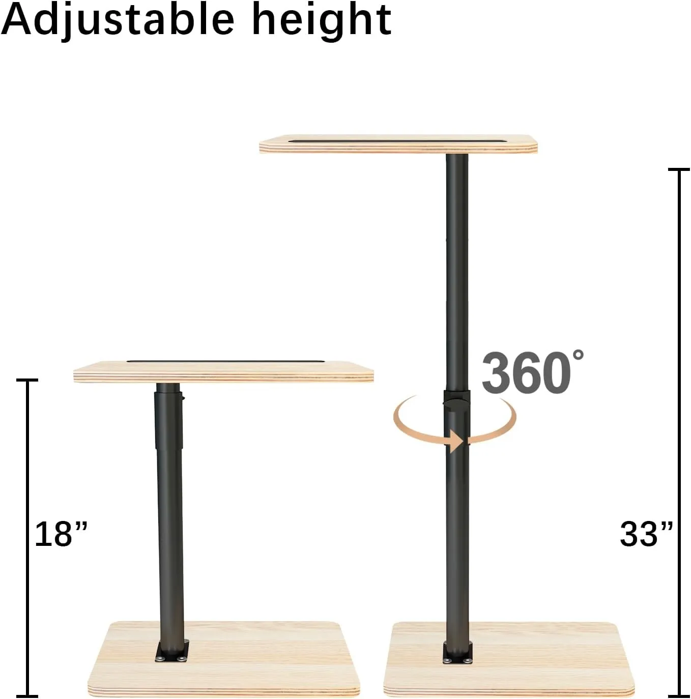Sofa Armrest Tray Table for Couch - Height Adjustable End for Small Spaces, Snack Side Table for Bed or Chair with Phone & Tablet Slot (Light Wood,Standard)