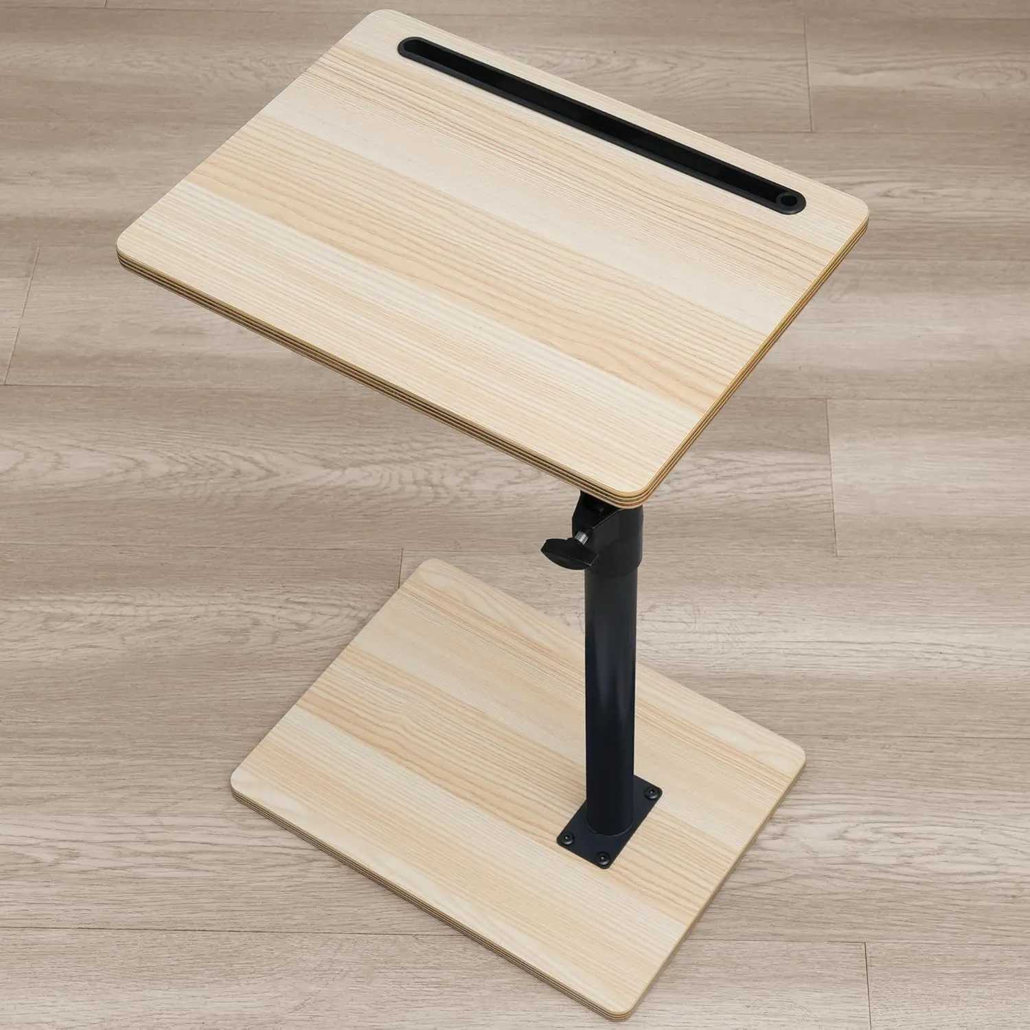 Sofa Armrest Tray Table for Couch - Height Adjustable End for Small Spaces, Snack Side Table for Bed or Chair with Phone & Tablet Slot (Light Wood,Standard)