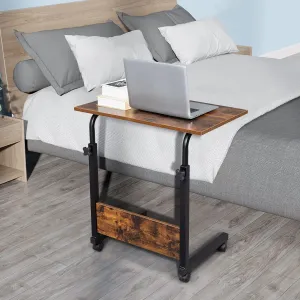 Sofa Side Table Desk with Wheels, Tray Table Portable Side Table for Bed, Table Laptop Cart, Height Adjustable Coffee Snack Table for Living Room, Bedroom, The Study, 23.6" L X 16" W, Brown