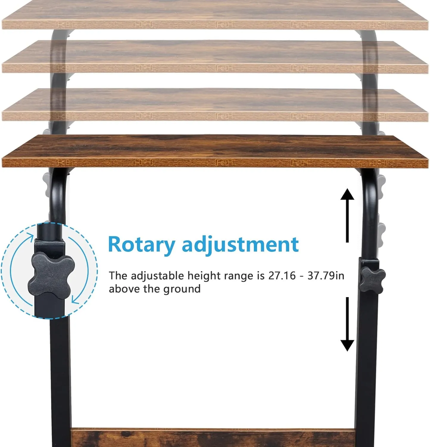 Sofa Side Table Desk with Wheels, Tray Table Portable Side Table for Bed, Table Laptop Cart, Height Adjustable Coffee Snack Table for Living Room, Bedroom, The Study, 23.6" L X 16" W, Brown
