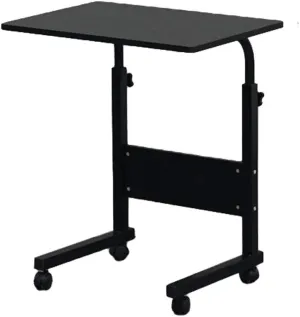 Sofa Side Table Desk with Wheels, Tray Table Portable Side Table for Bed, Table Laptop Cart, Height Adjustable Coffee Snack Table for Living Room, Bedroom, The Study, 24" L X 16" W, Black-S