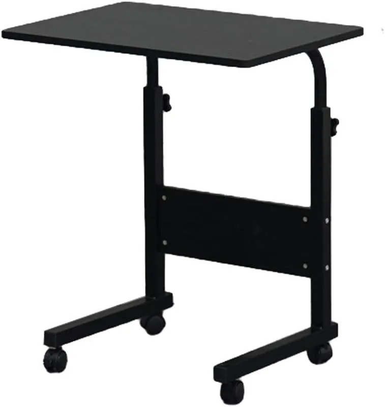 Sofa Side Table Desk with Wheels, Tray Table Portable Side Table for Bed, Table Laptop Cart, Height Adjustable Coffee Snack Table for Living Room, Bedroom, The Study, 24" L X 16" W, Black-S