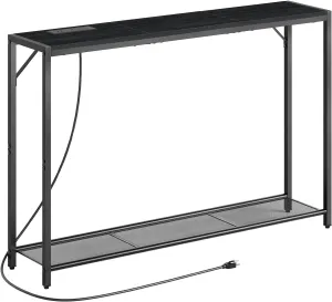 Sofa Table with Power Outlet, 43.7" Console Table with USB Ports, Behind Couch Table, Entryway Table for Living Room, Entryway, Foyer, Metal Frame, Adjustable Feet, Black CTHB11E01