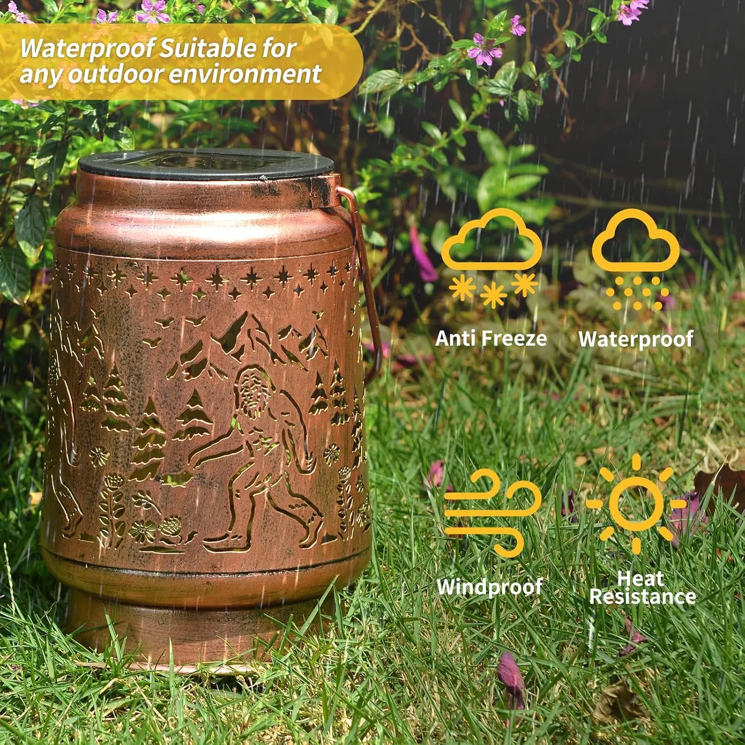 Solar Bigfoot Lanterns Outdoor Waterproof Hanging, Fathers Day Gifts for Dad Men Mom Women, Metal Decorative LED Lanterns for Yard, Patio, Lawn, Tabletop, Pathway, Landscape, Garden Decor