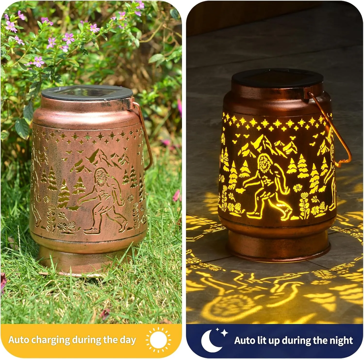Solar Bigfoot Lanterns Outdoor Waterproof Hanging, Fathers Day Gifts for Dad Men Mom Women, Metal Decorative LED Lanterns for Yard, Patio, Lawn, Tabletop, Pathway, Landscape, Garden Decor