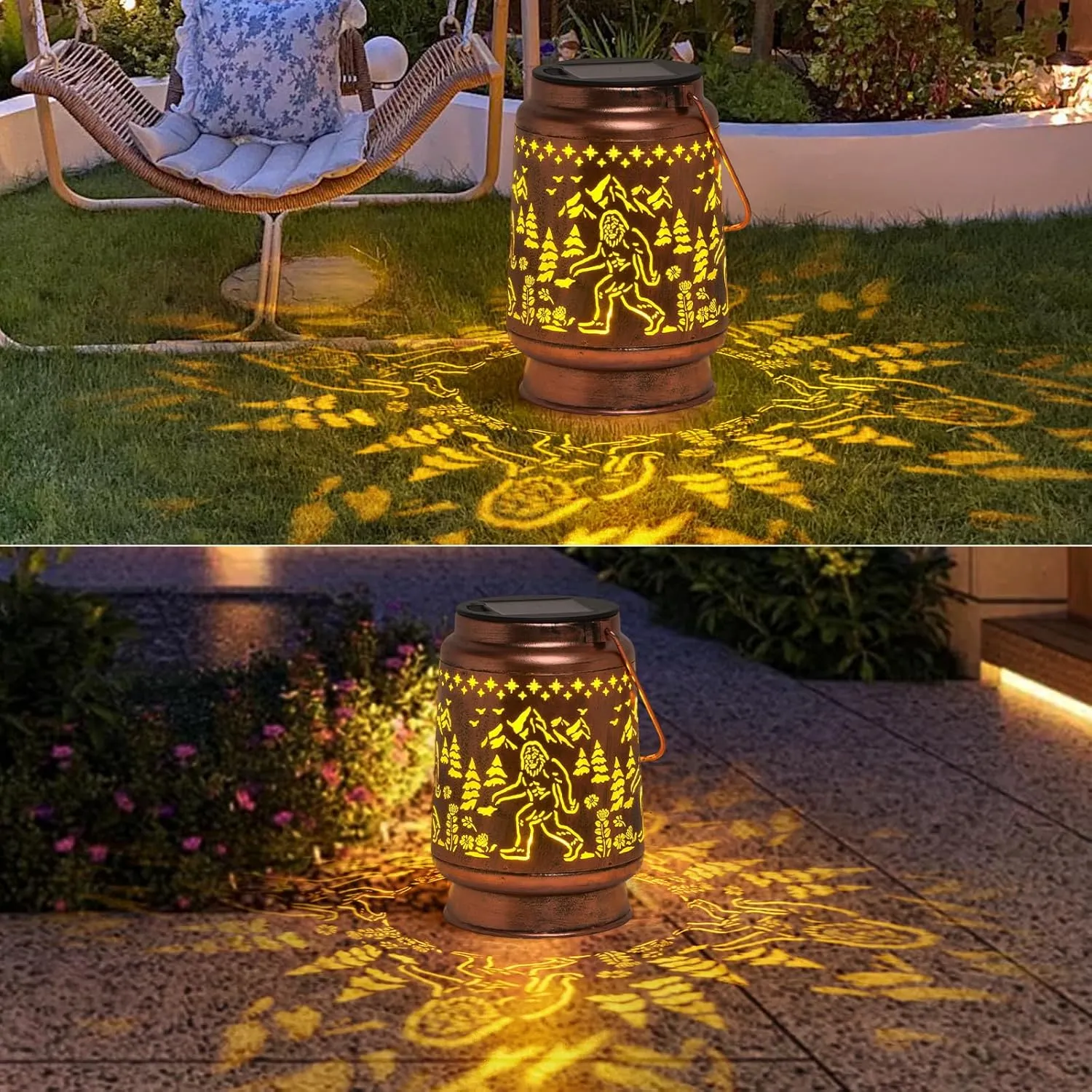 Solar Bigfoot Lanterns Outdoor Waterproof Hanging, Fathers Day Gifts for Dad Men Mom Women, Metal Decorative LED Lanterns for Yard, Patio, Lawn, Tabletop, Pathway, Landscape, Garden Decor