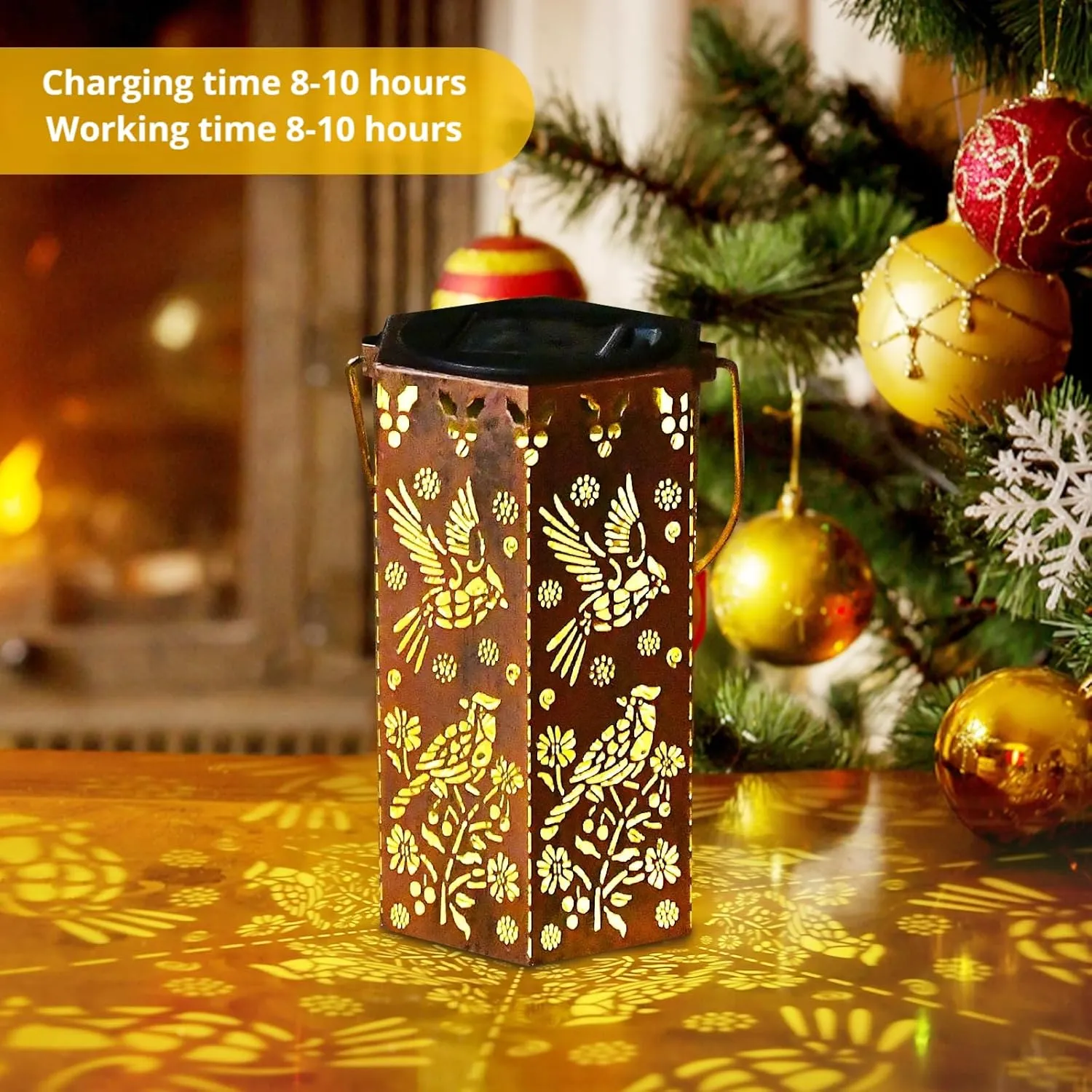 Solar Cardinal Lanterns Outdoor Hanging Lights, Fathers Day Gifts for Dad Mom Men Women, Hollowed-Out Metal Decor Lantern, Waterproof LED Decorative Garden Light